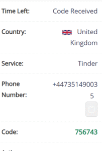 Virtual Phone Number for SMS displaying a successfully received and displayed text message, confirming SMS delivery.