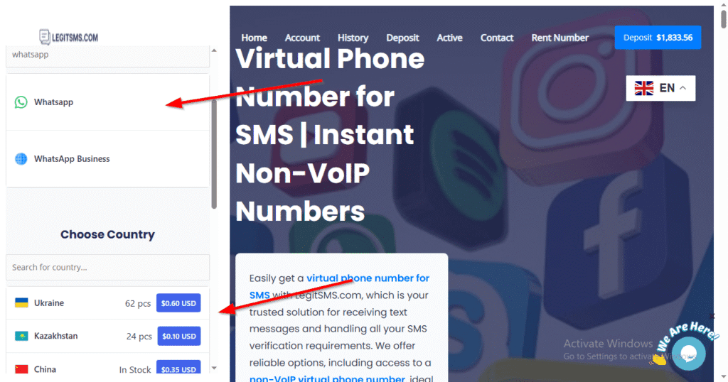 image of legitsms.com Virtual Number for WhatsApp