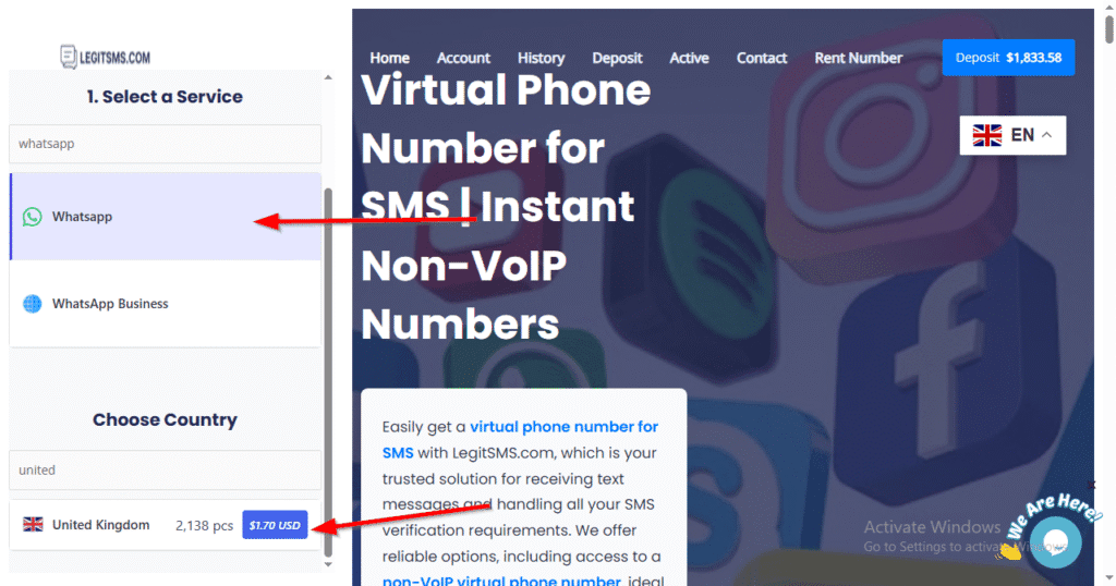 image of legitsms.com UK Number for WhatsApp