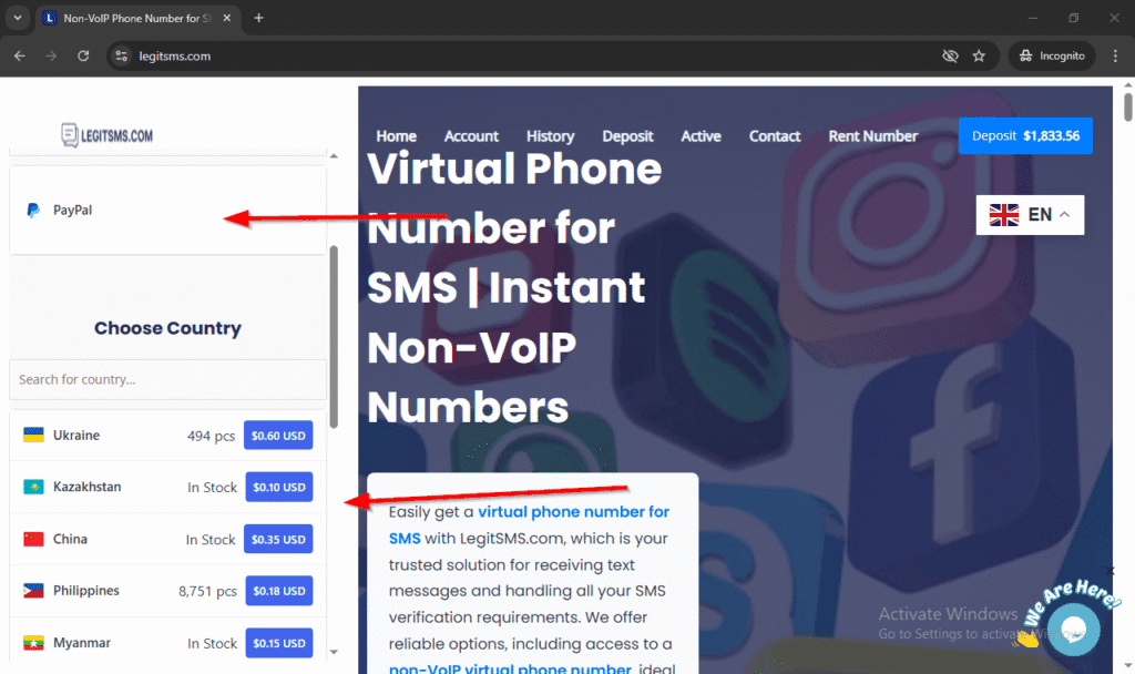 image of legitsms.com Non-VoIP Number for PayPal