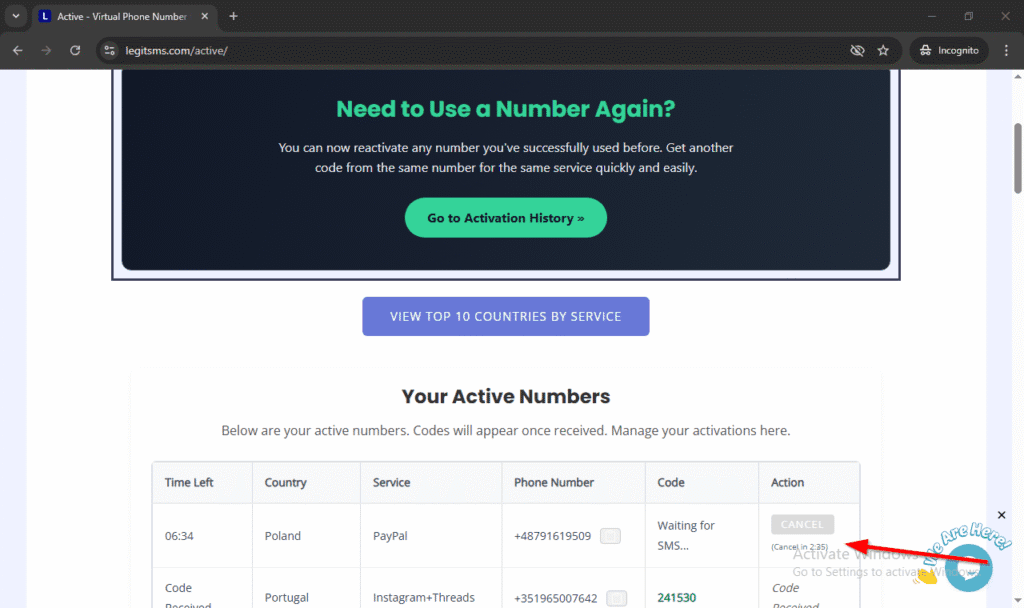image of legitsms.com awaiting code for Non-VoIP Number for PayPal