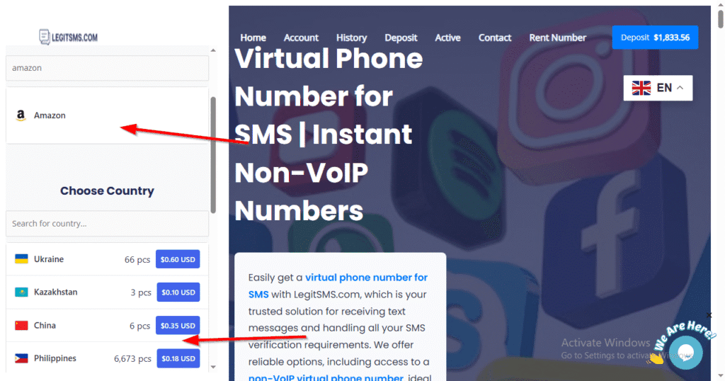 image of legitsms.com Temp Number for Amazon