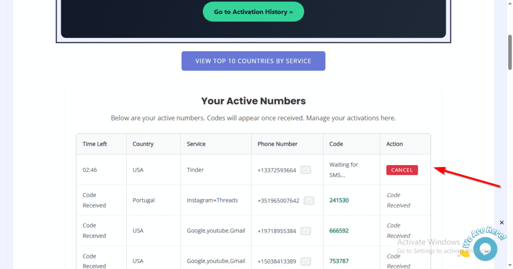 image of cancel button legitsms.com Phone Number for Tinder