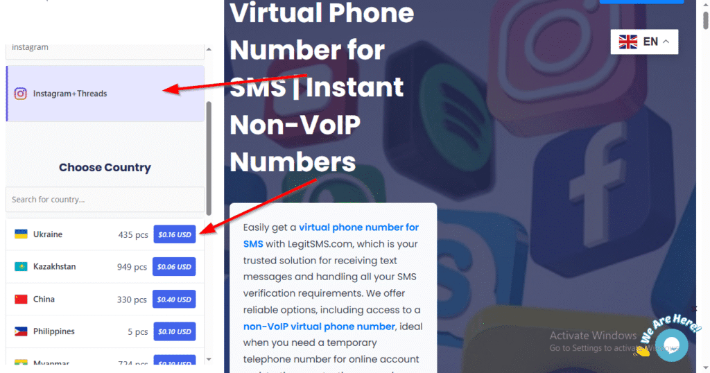 image of legitsms.com Temporary Phone Number for Instagram Verification