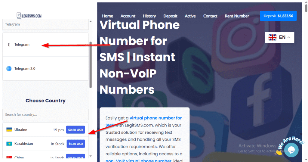 image of legitsms.com Receive SMS Online for Telegram