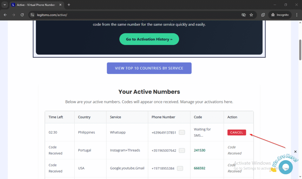image of legitsms.com active page cancel button for how can i use whatsapp without a phone number?