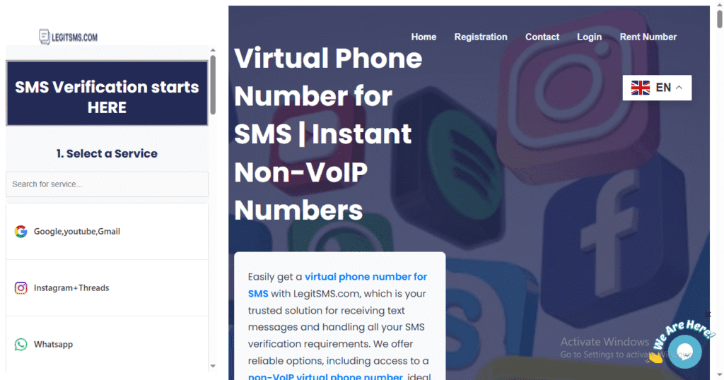 homepage of legitsms.com, non-voip numbers for SMS verification