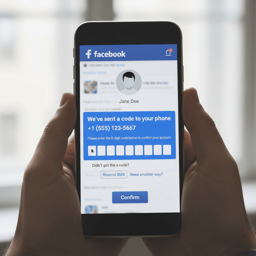 Image of facebook page displaying awaiting for sms code.
