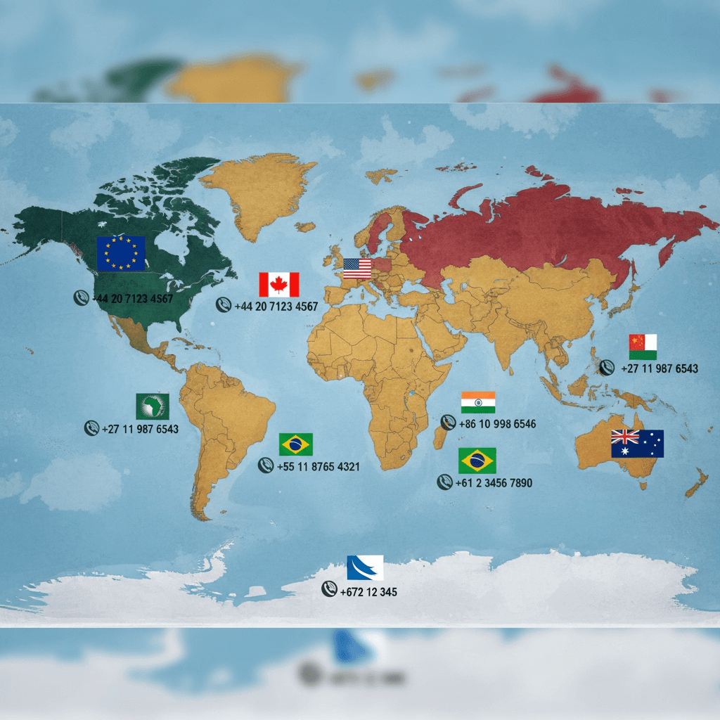 image of continents with flags and phone numbers
