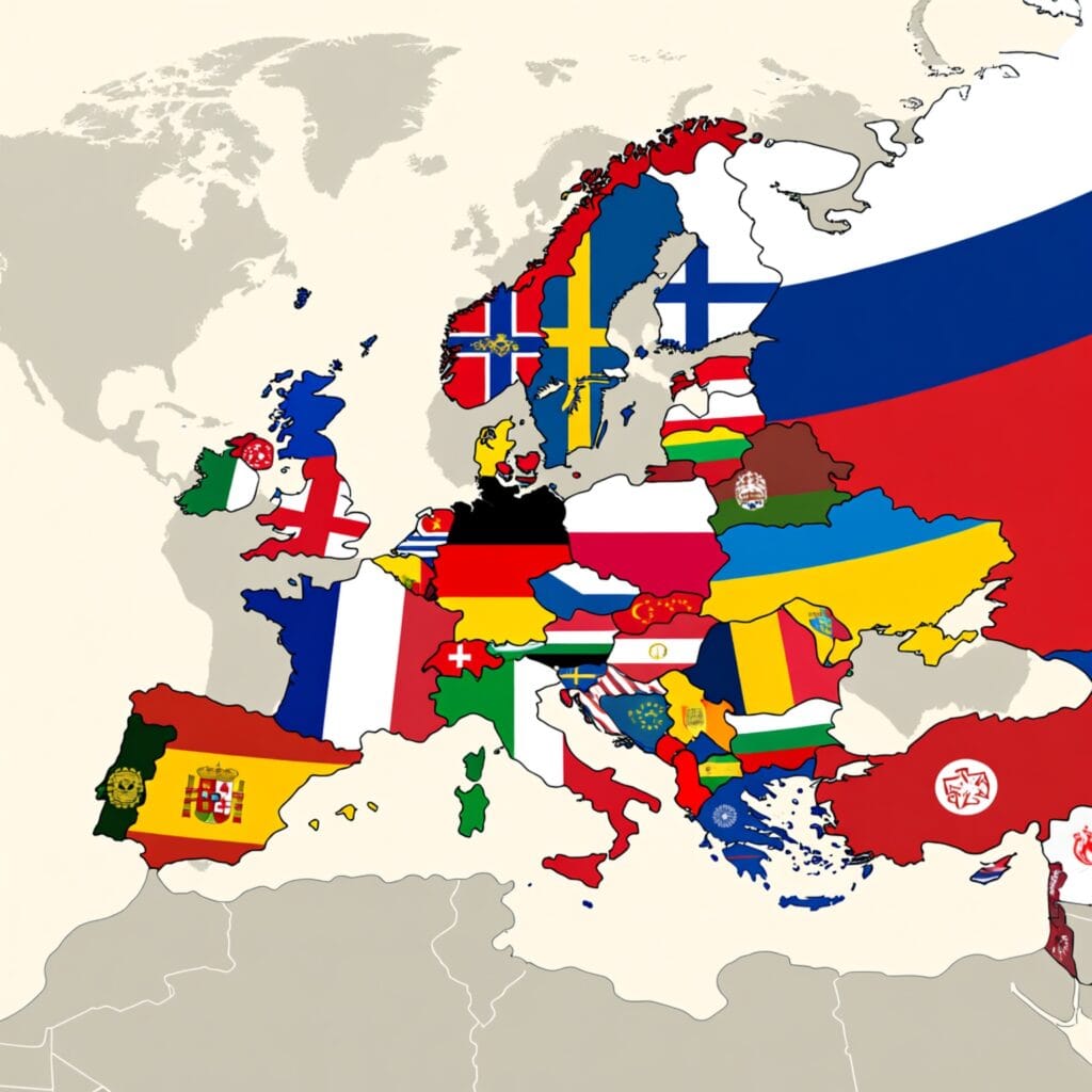 image of European countries with world map background